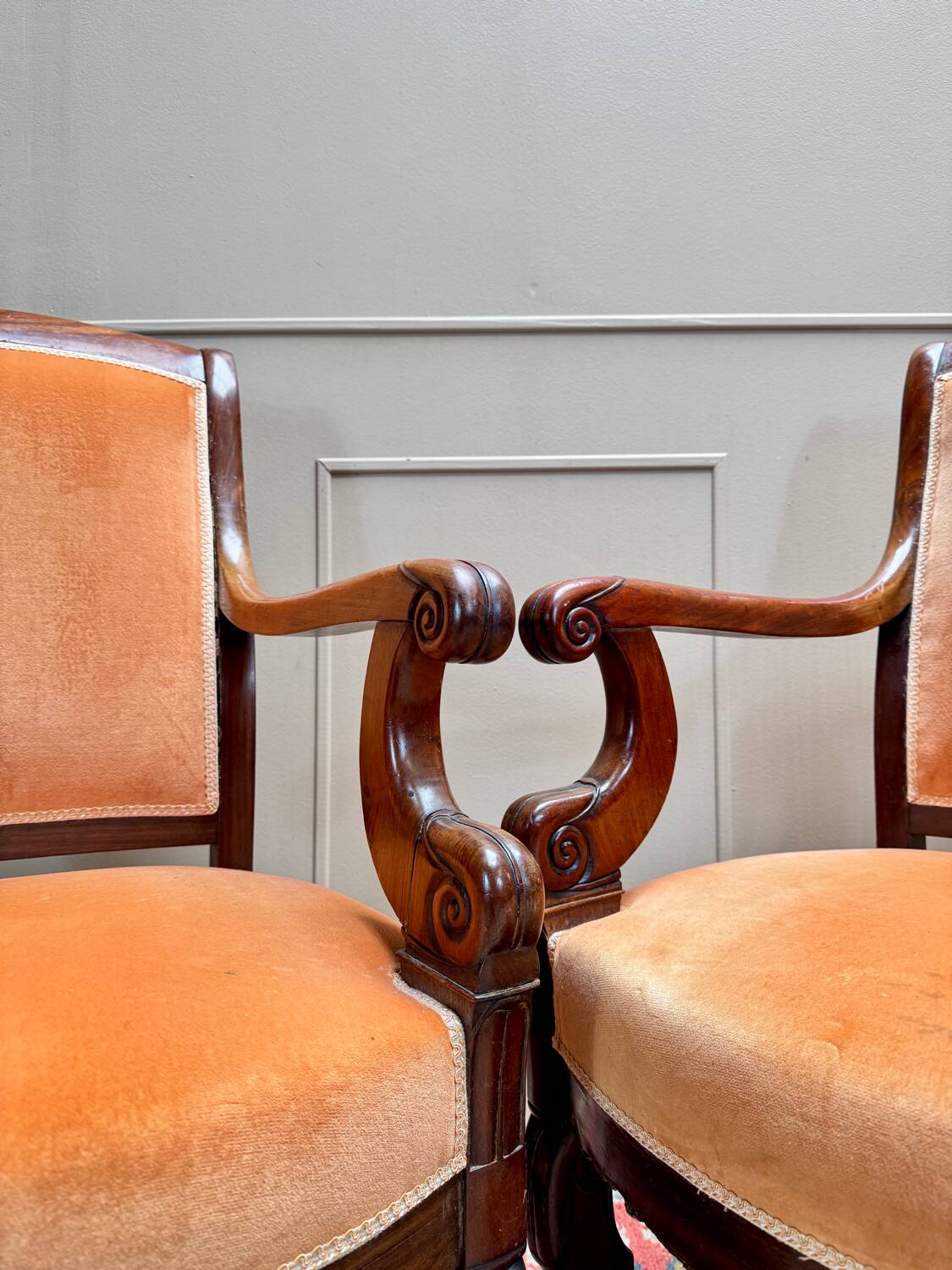 Pair of Solid Mahogany Armchairs from the 19th Century Restoration Period