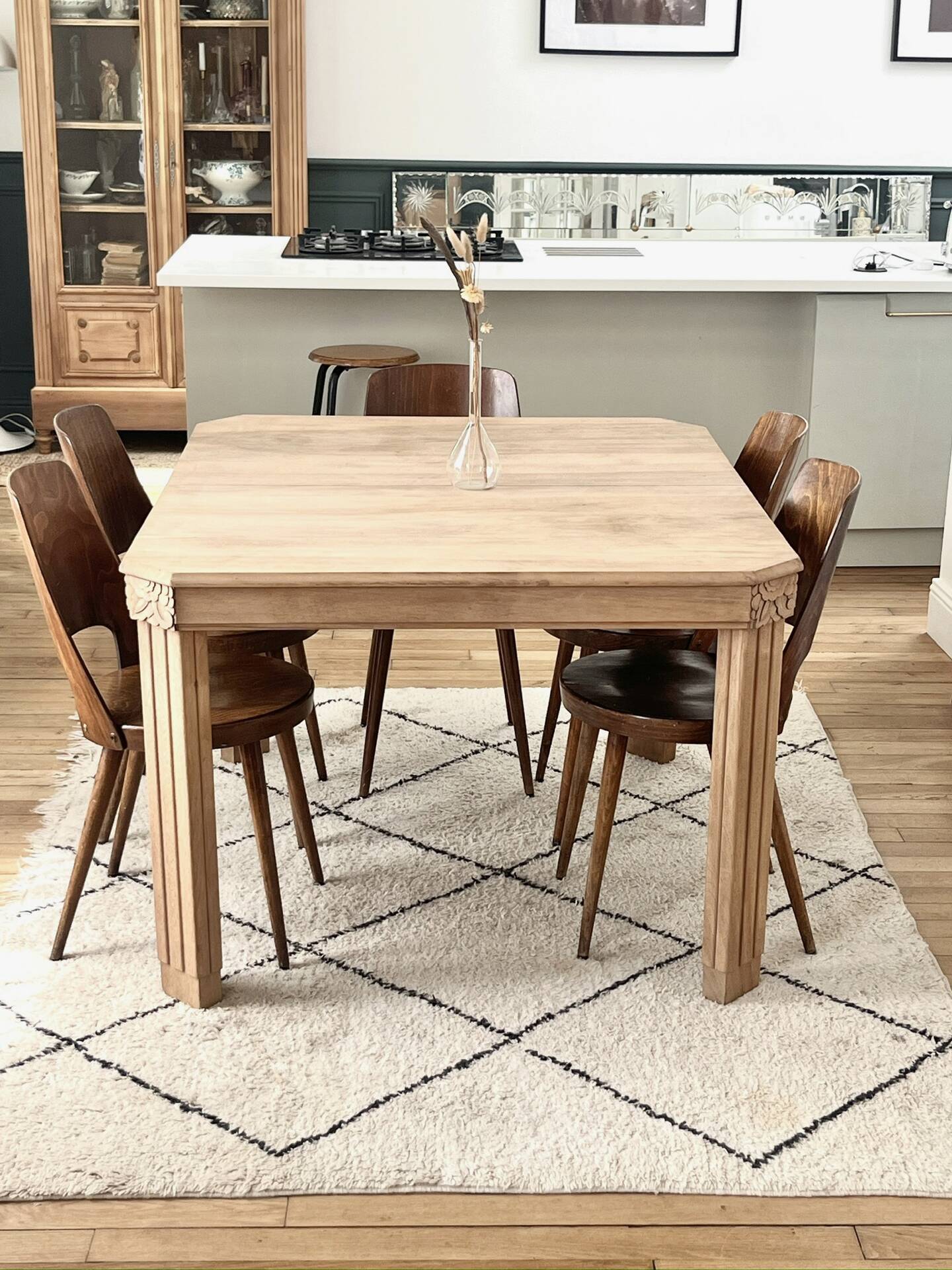 Art Deco dining table made of solid wood.