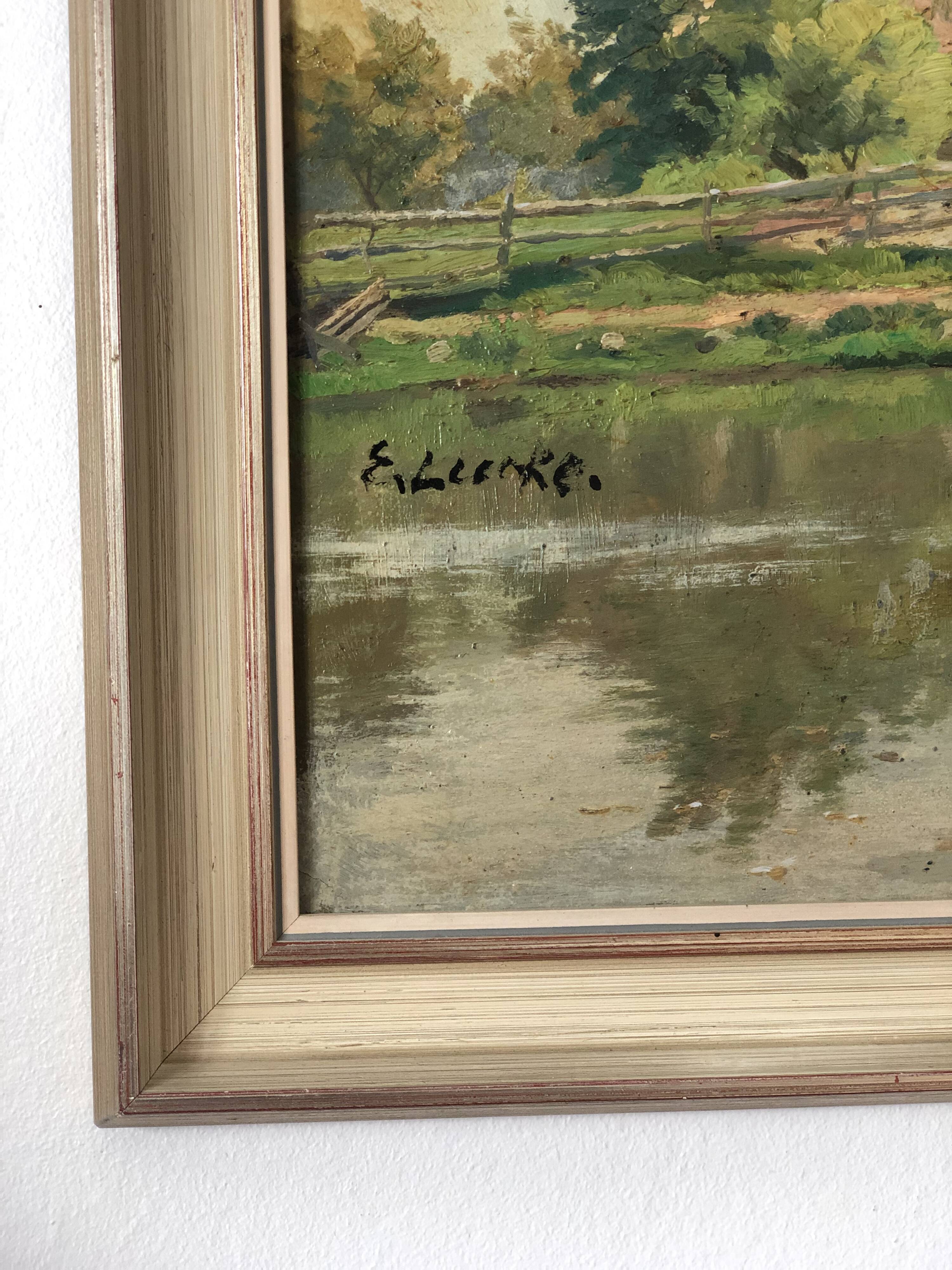 Vintage Original Landscape Oil Painting: Countryside Cottage Art