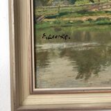 Vintage Original Landscape Oil Painting: Countryside Cottage Art