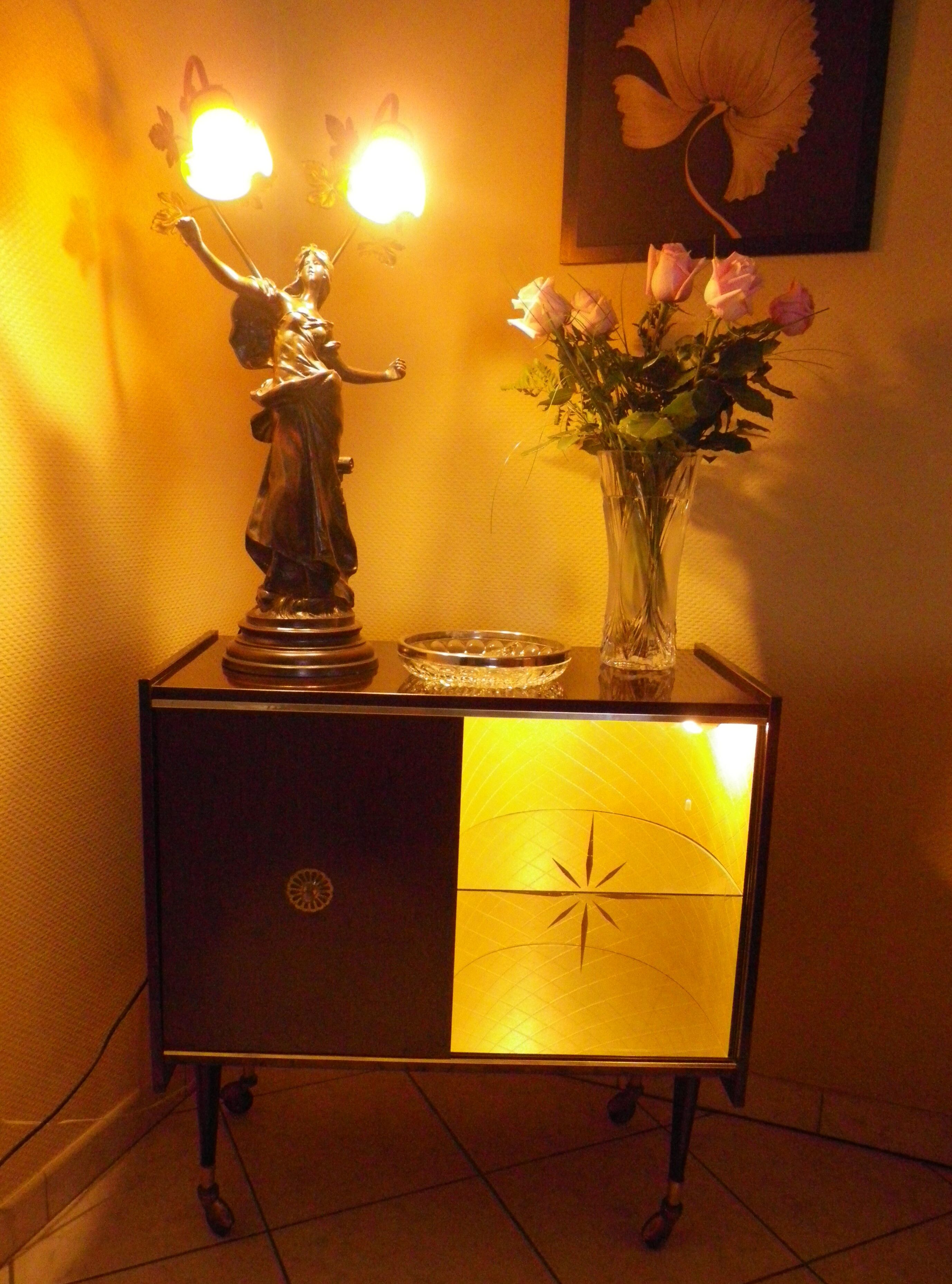 Bar furniture on formica wheels with mirror and lighting - 50s