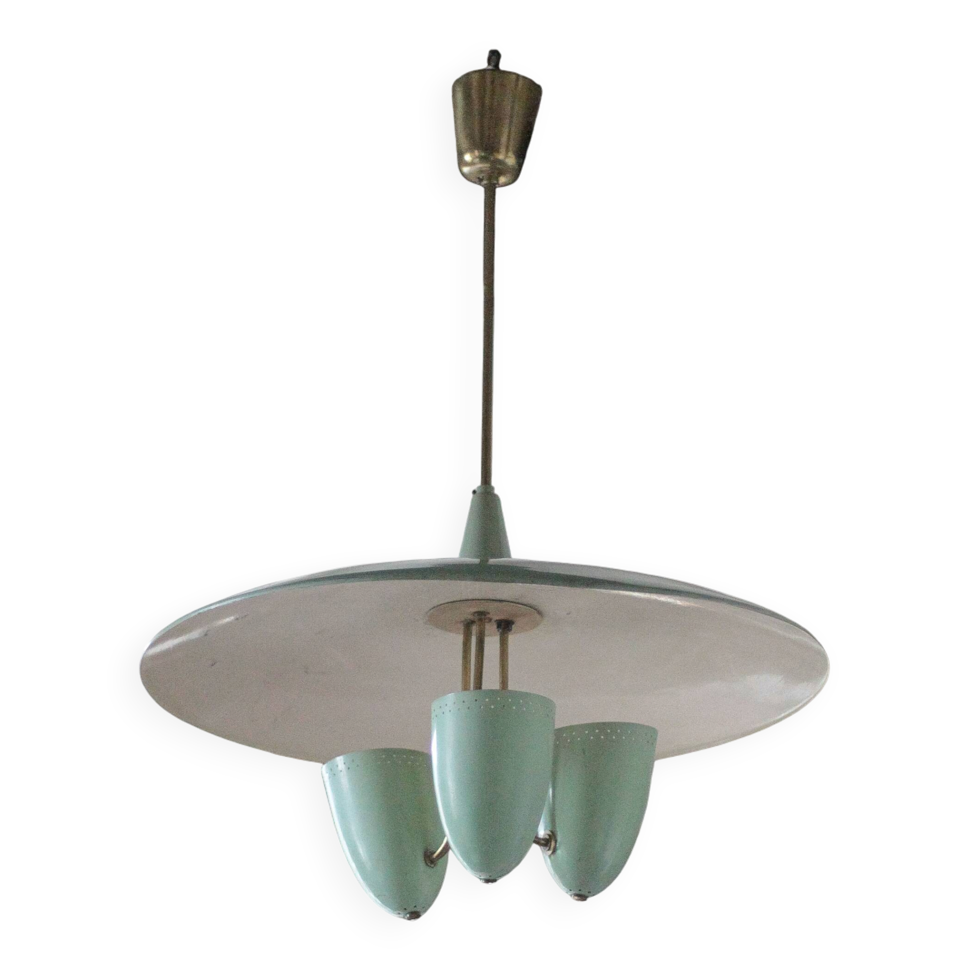 Vintage lacquered metal pendant from the 1950s, Herman Busquet for Hala.