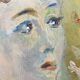 Huile sur bois portrait jeune femme 1948