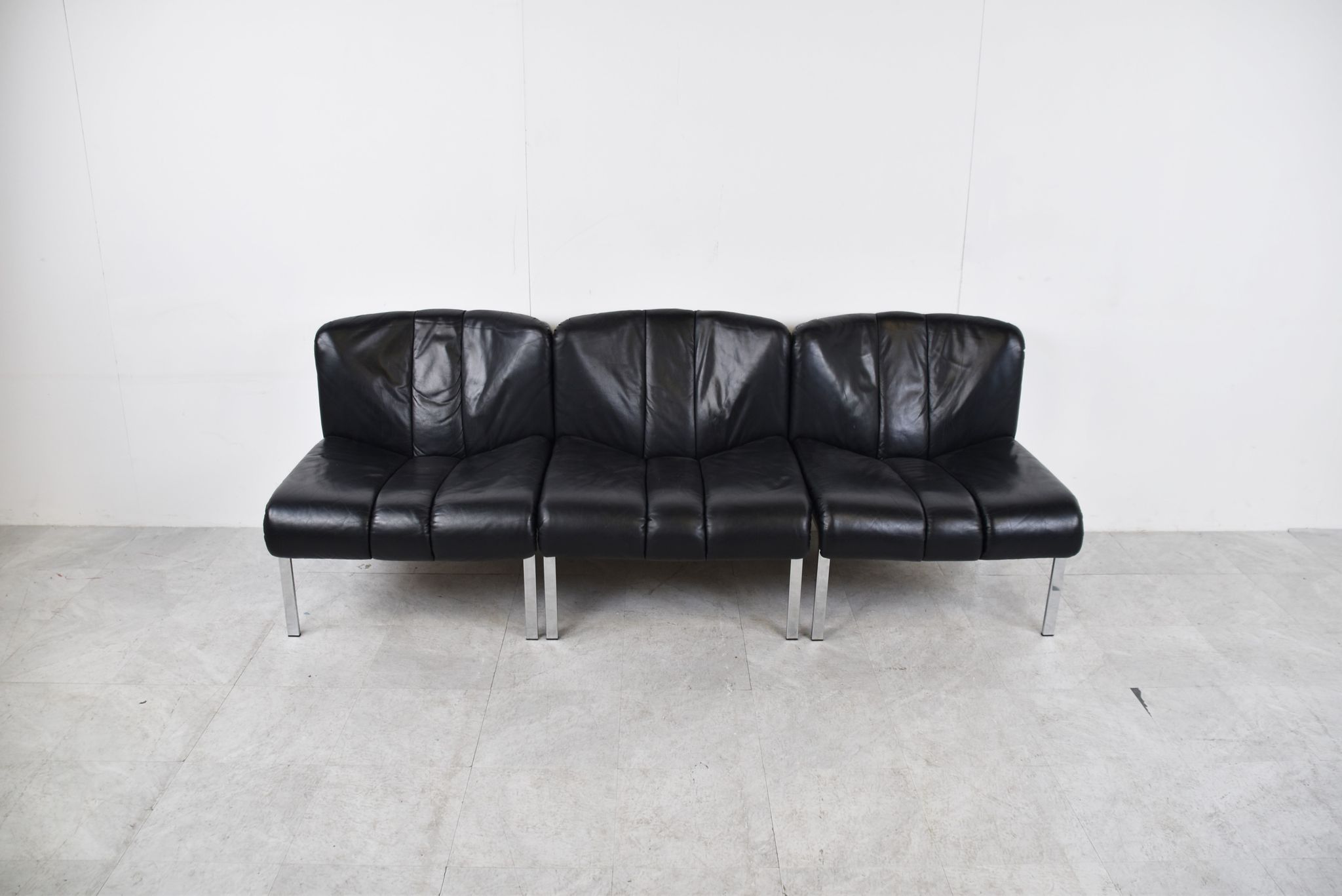 Vintage leather and chrome eurochair lounge chairs by Girsberger, 1970s