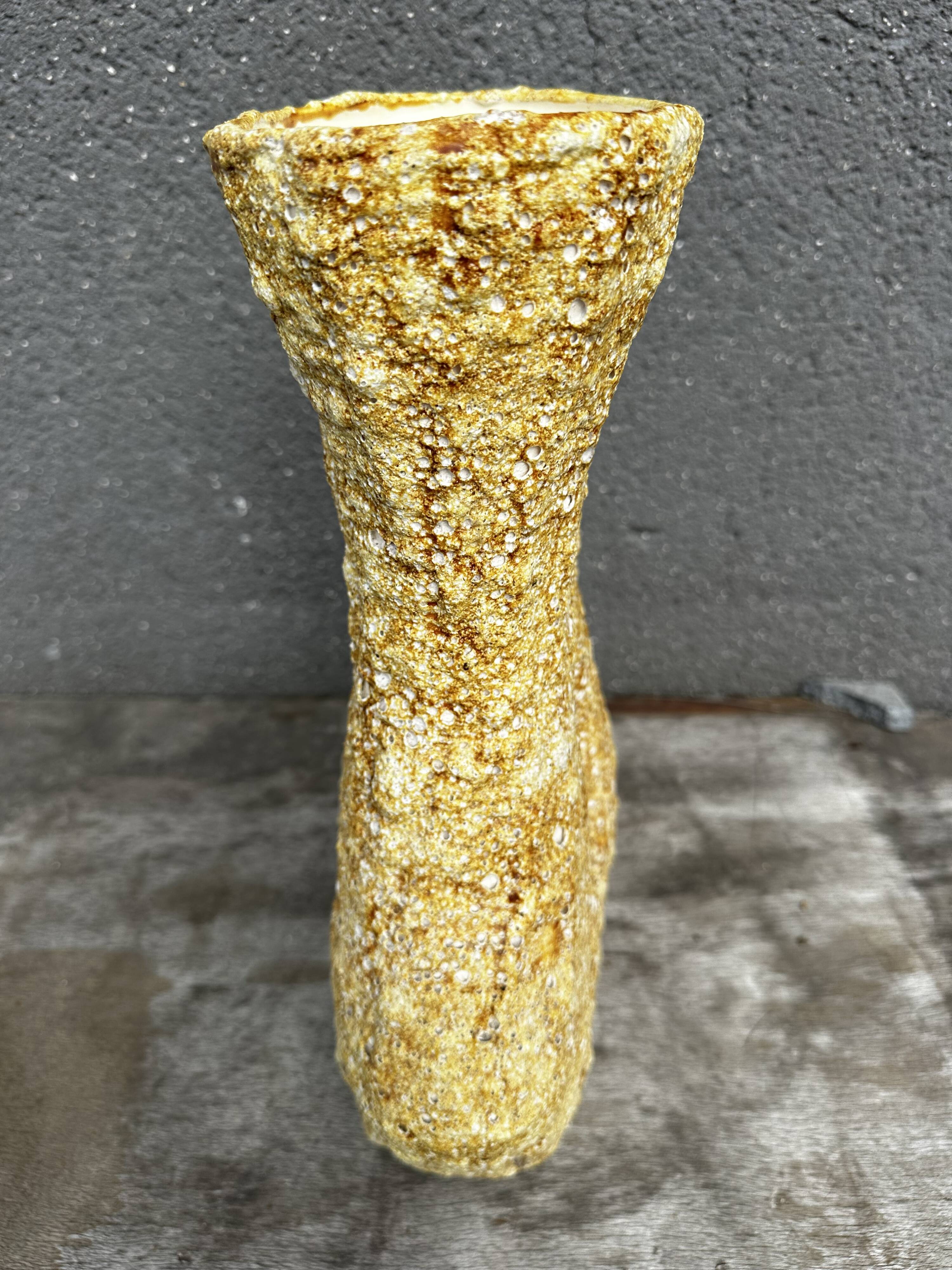 Large Glazed Ceramic Vase with Floral and Fat Lava Decor - Vallauris