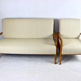 Set of vintage beige boucle sofa and armchair, 1970s