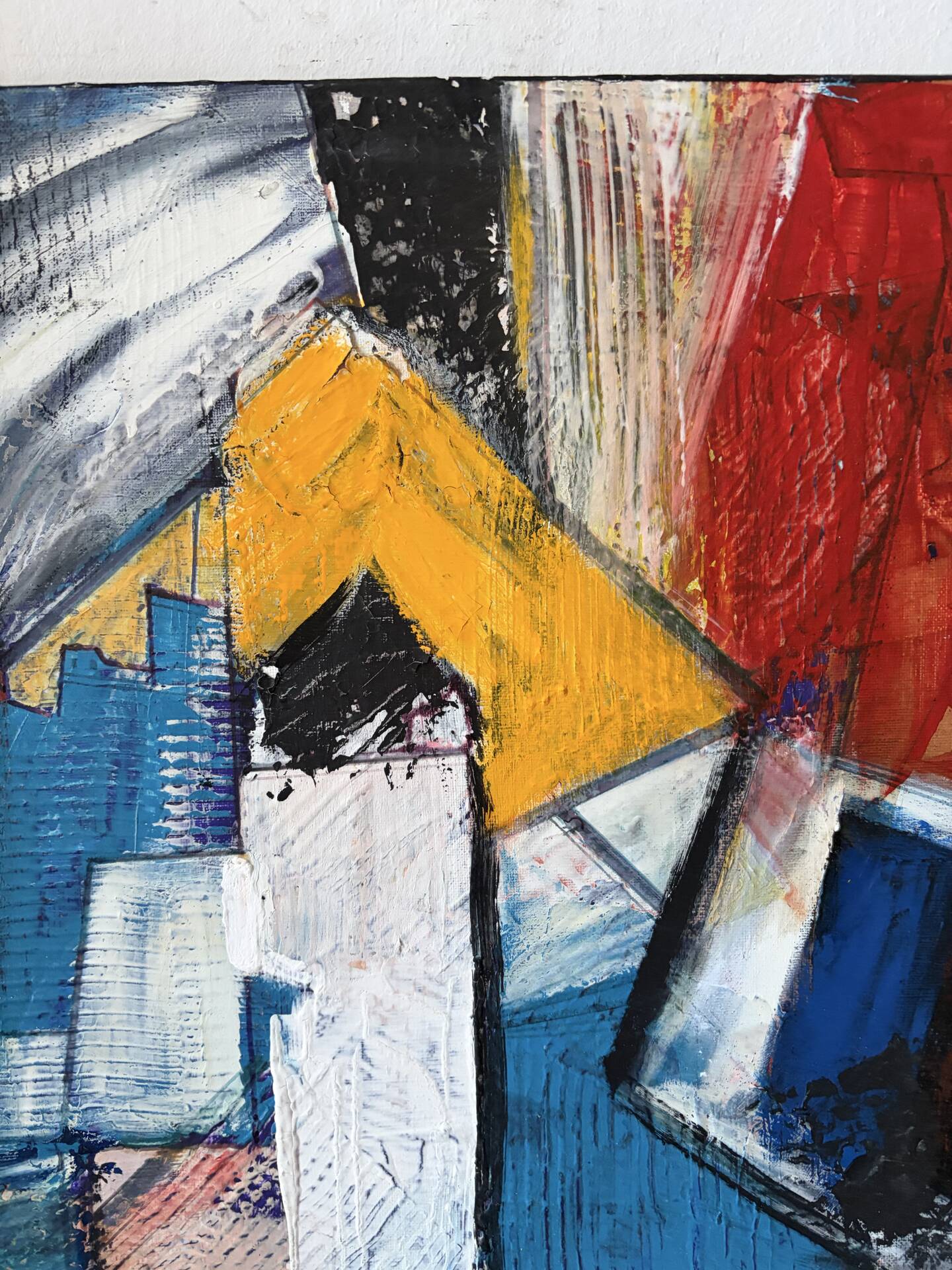 Abstract cubist houses, oil on canvas signed