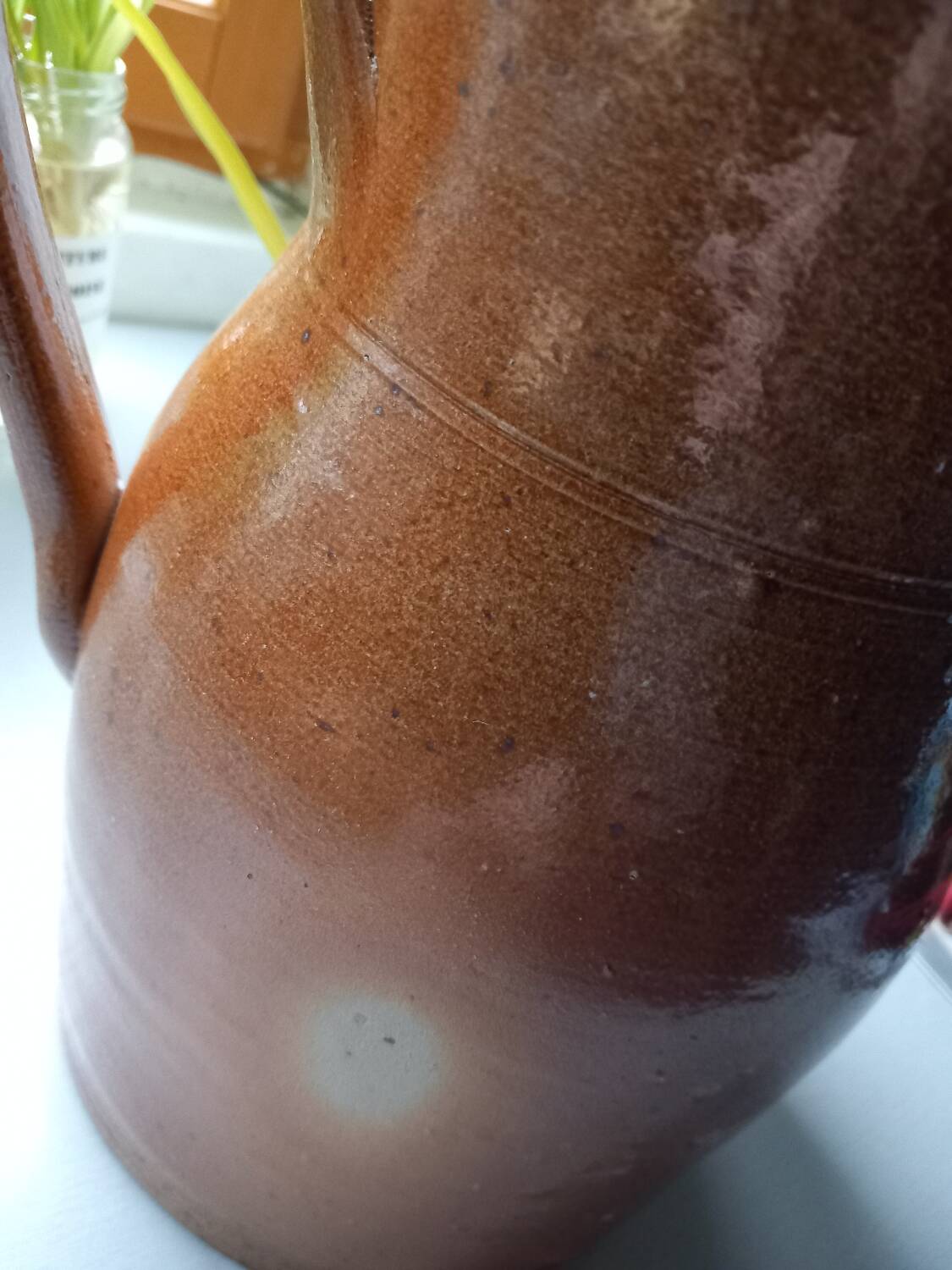 Large old pitcher/milk pot in glazed terracotta