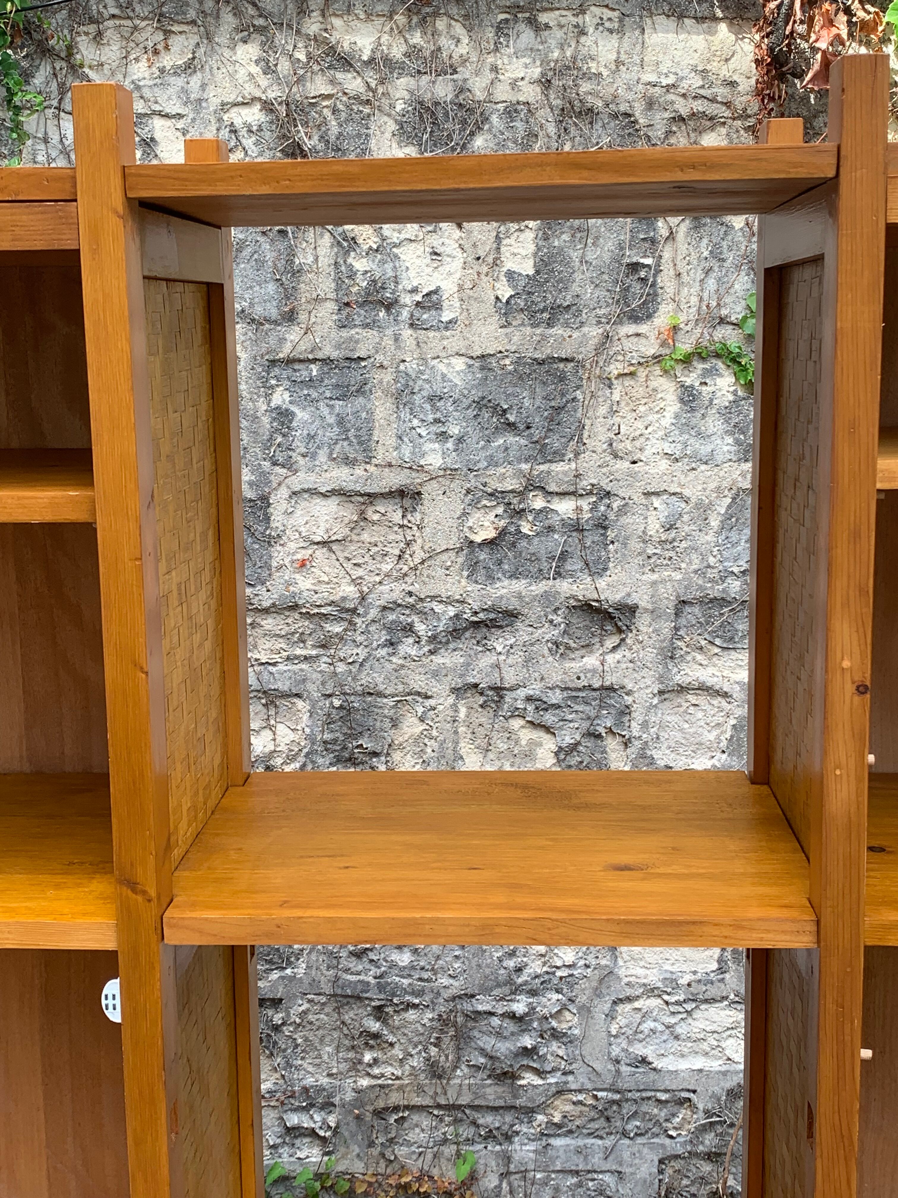 Bamboo cabinet woven and modular pine vintage 1960