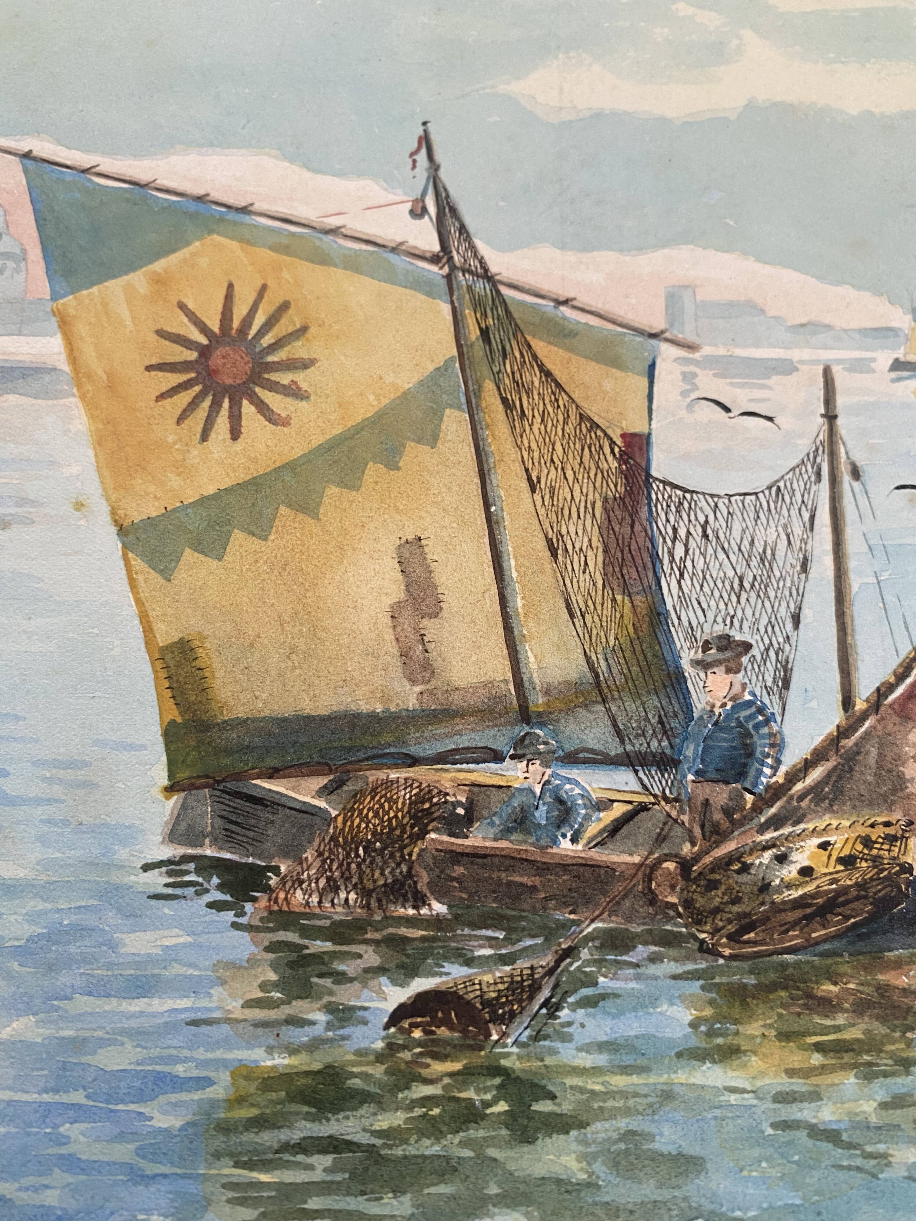 Watercolor illustration on cardboard