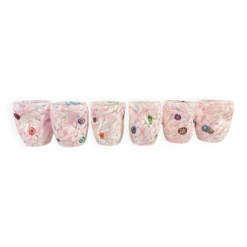 Contemporary Modern Pink Spot with Murrine Murano Glasses - Set of 6
