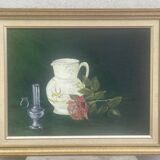 Painting Oil canvas mounted on panel, Still life, signed Nadine Chatre