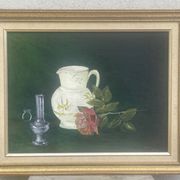Painting Oil canvas mounted on panel, Still life, signed Nadine Chatre
