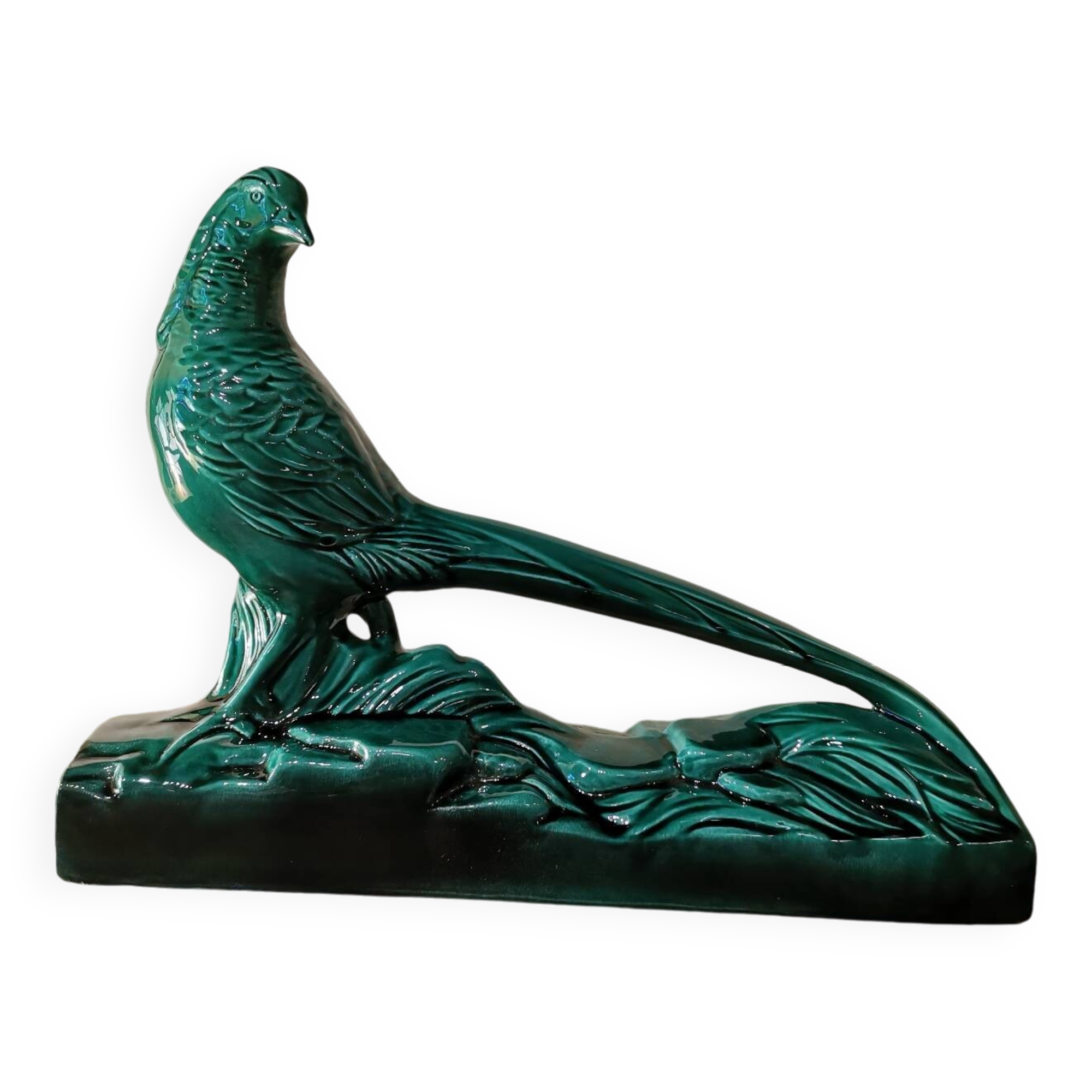 Art Deco Pheasant in Green Ceramic