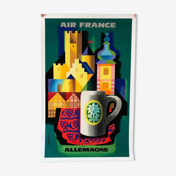 Affiche original Air France Allemagne en 1956 par Nathan - Petit Format - On linen