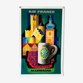 Original Air France Germany poster in 1956 by Nathan - Small Format - On linen