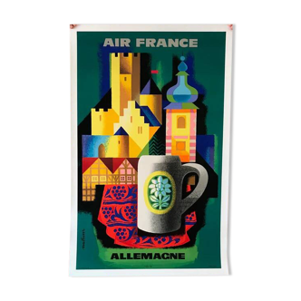 Affiche original Air France Allemagne en 1956 par Nathan - Petit Format - On linen