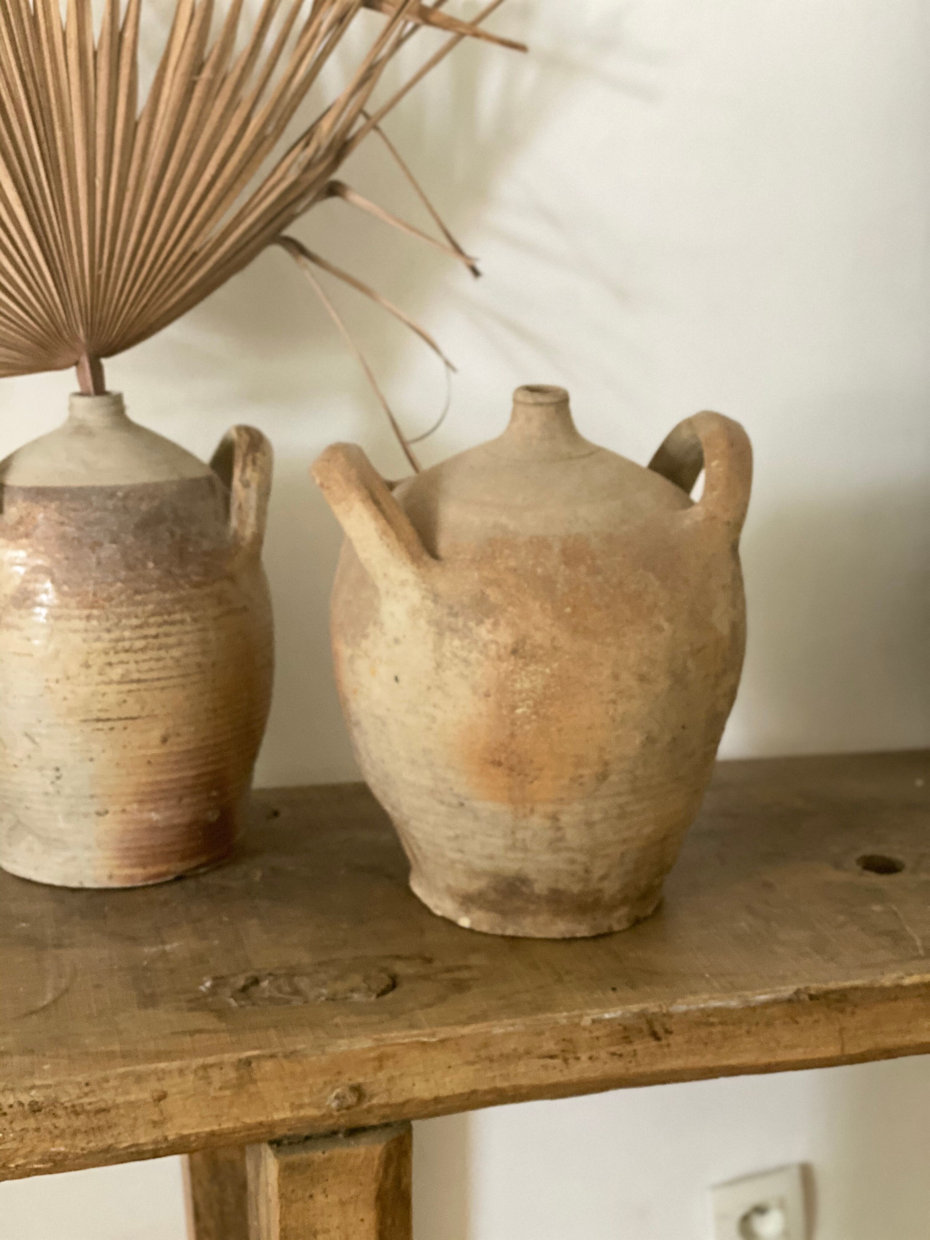 Jarre ancienne vintage en grès céramique terre cuite d'époque 19e