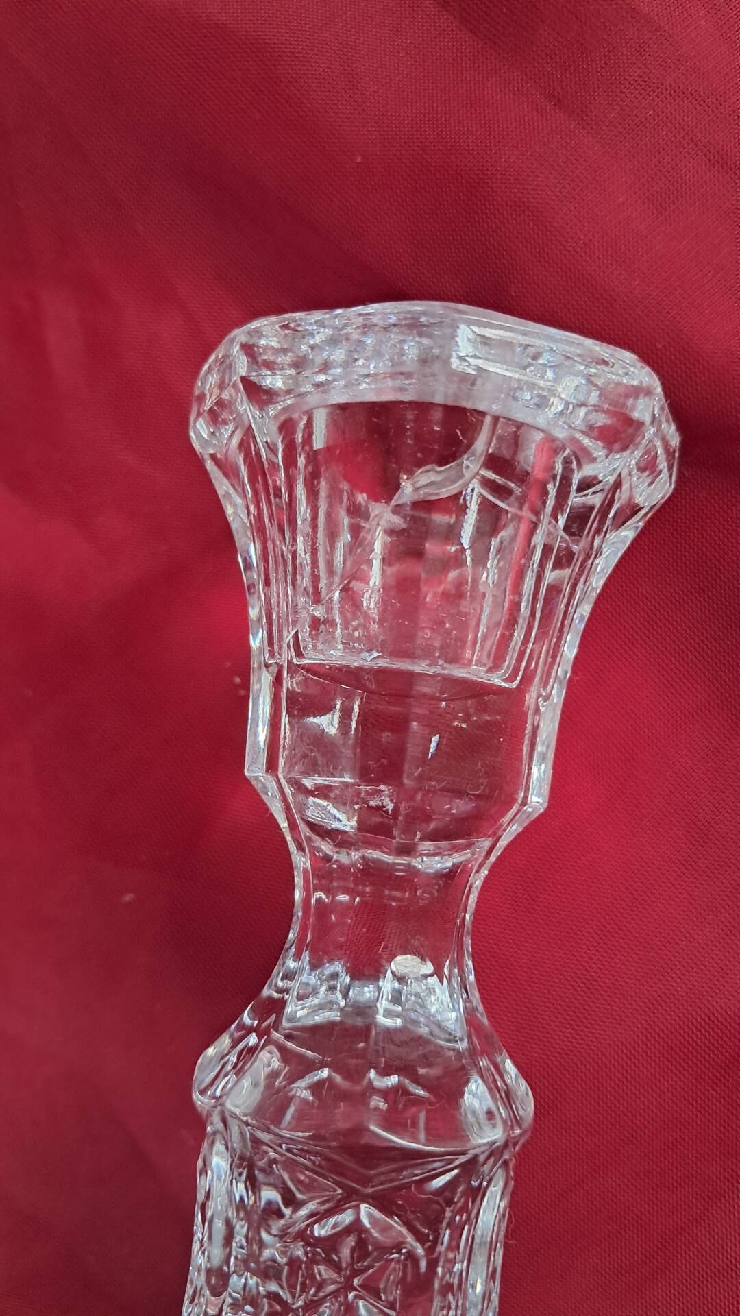 Pair of vintage glass candlesticks in clear glass