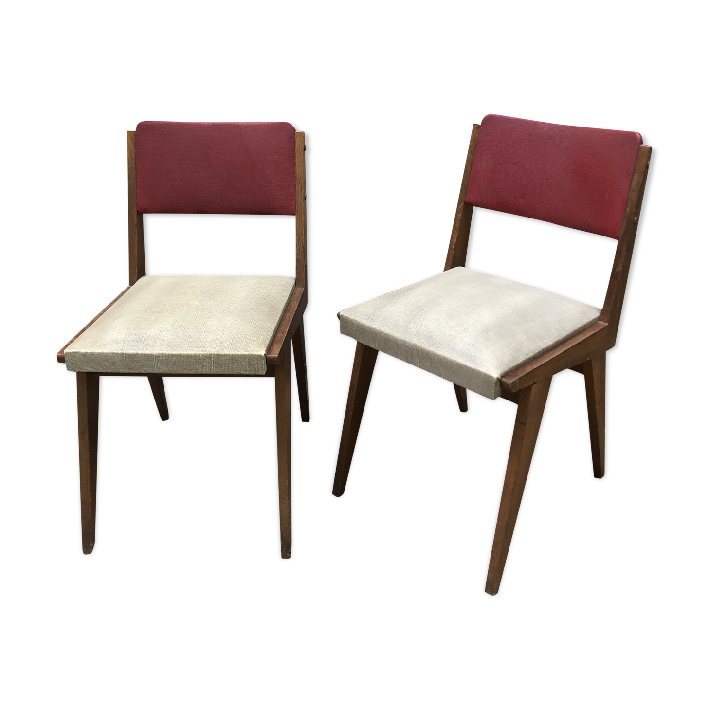 Lot de 2 chaises vintage bois et simili cuir