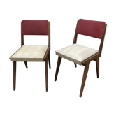 Lot of 2 vintage wooden and faux leather chairs