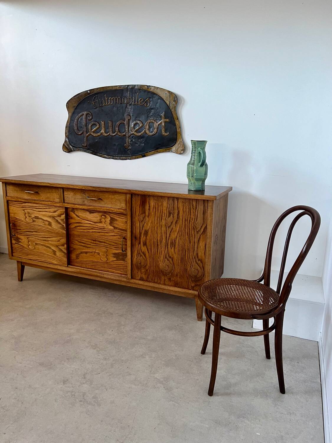 Old oak sideboard from the 1950s, vintage reconstruction period