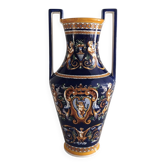 Grand vase fuselé à anses équerre en faïence de Gien - Renaissance Ble