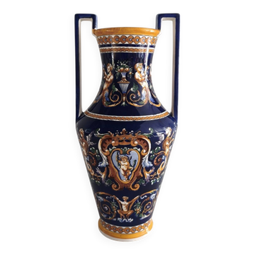 Large tapered vase with square handles in Gien earthenware - Renaissance Blue