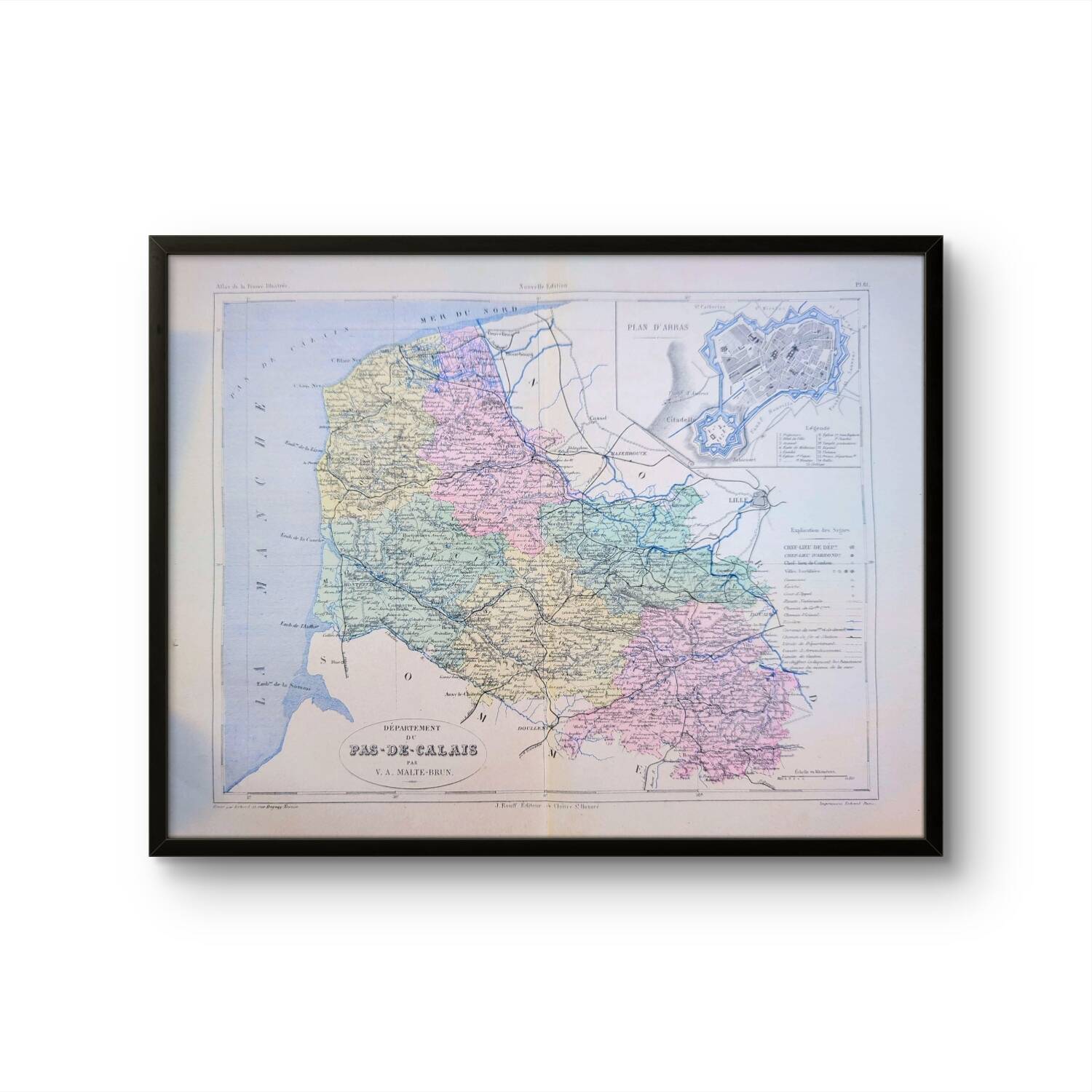 Pas-de-Calais, old map, printed in 1883.