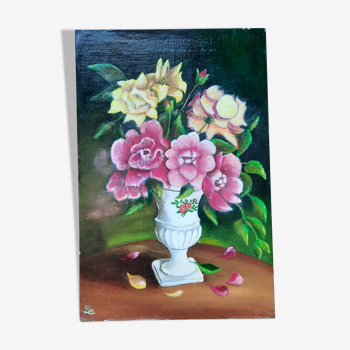 Huile sur toile fleurs dans un vase