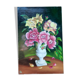 Huile sur toile fleurs dans un vase