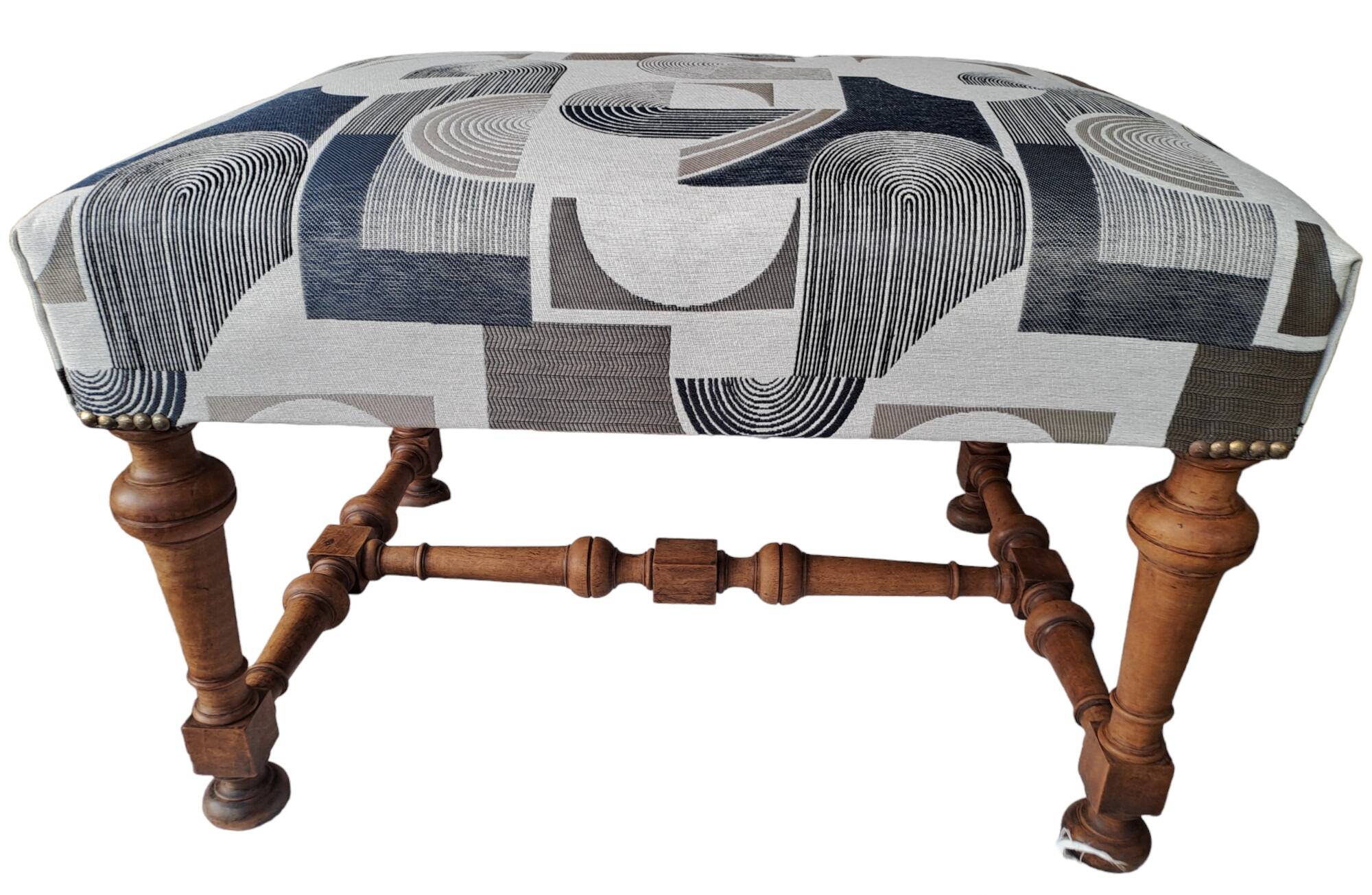 Set of 2 rectangular poufs, art deco footboard, reupholstered, vintage, 1930s/1950s