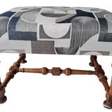 Set of 2 rectangular poufs, art deco footboard, reupholstered, vintage, 1930s/1950s