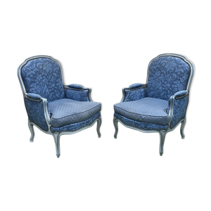 Paire de fauteuils style louis XV des années 70 en hêtre patiné - très bon état