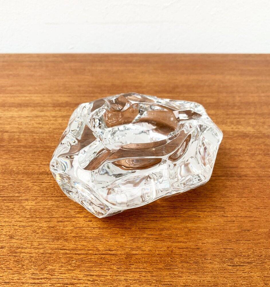 Mid-century Scandinavian heavy frosted glass table and ashtray, 1960s, set of 2.