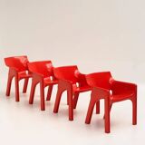 Set of 4 red "Gaudi" armchairs by Vico Magistretti for Artemide