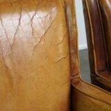 Ensemble de fauteuils en cuir couleur cognac clair de style anglais.