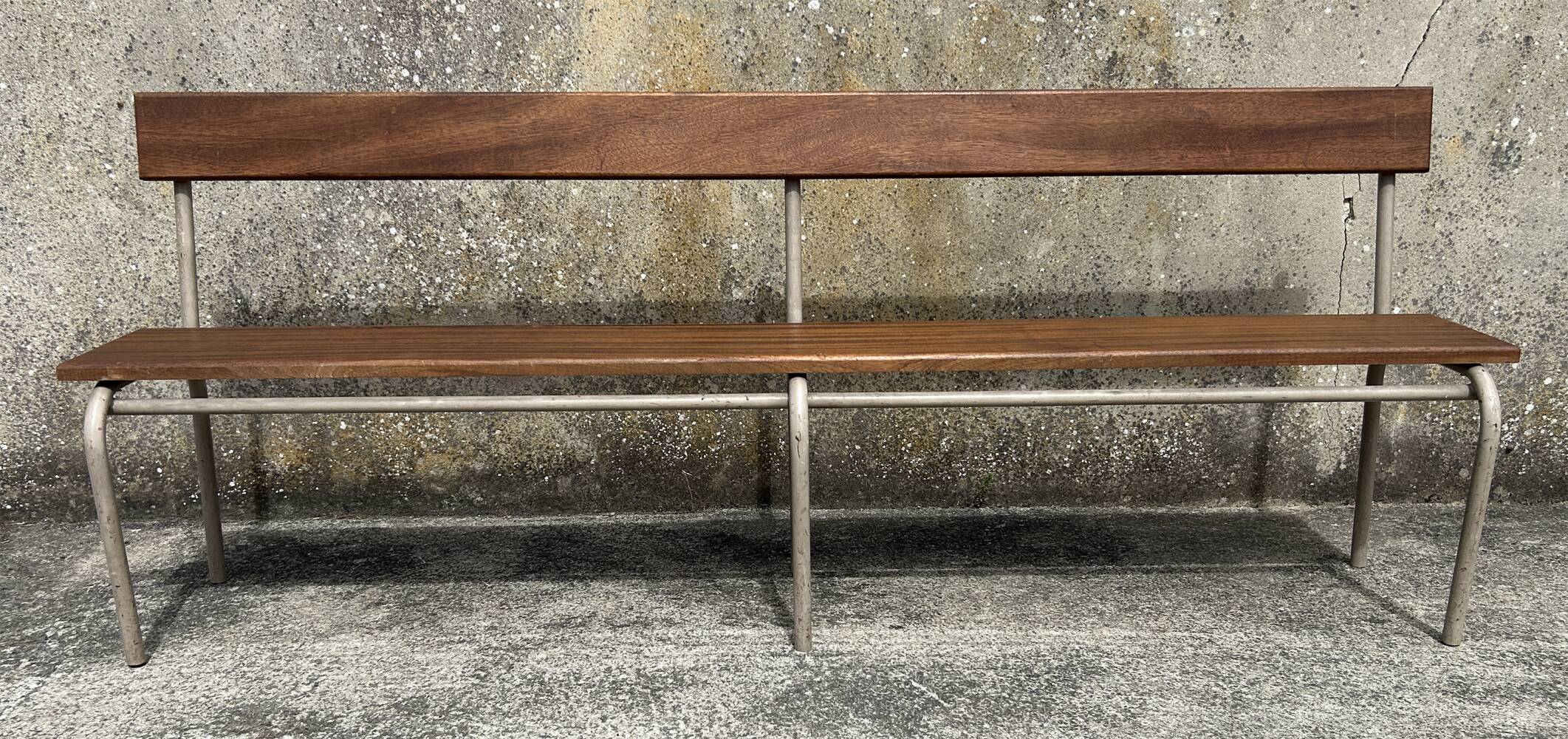 Three tubular and solid wood benches, boarding school, vintage, 1950s