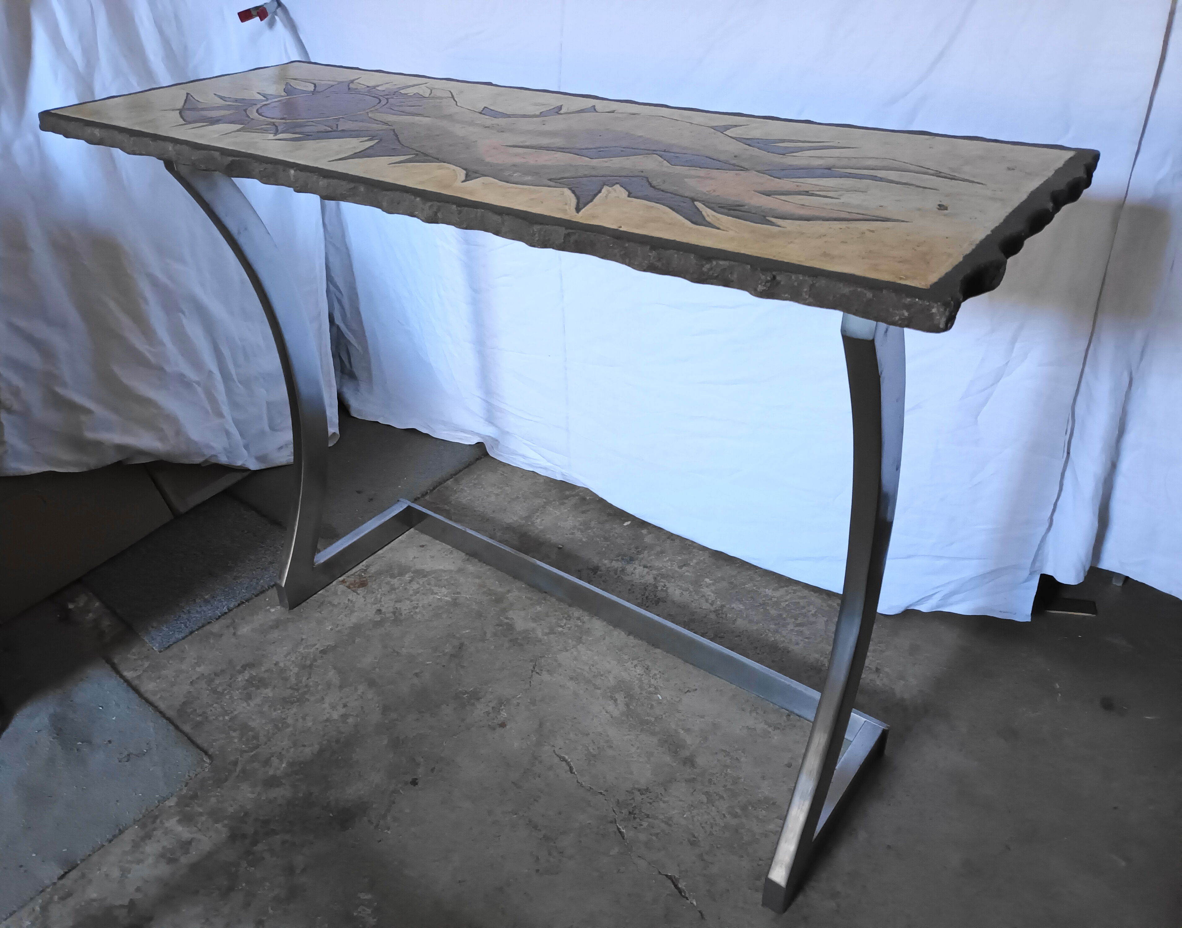 Vintage lava stone console signed Jean Jaffeux