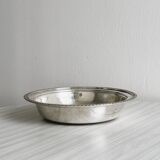 Antique round salad bowl or dish in shiny silver metal