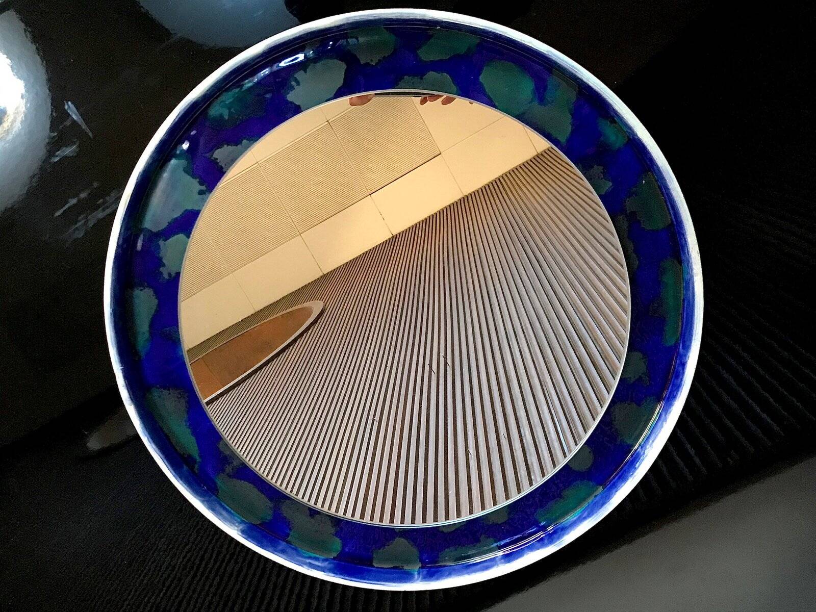 Hand-painted round ceramic art wall mirror, Germany 1960s