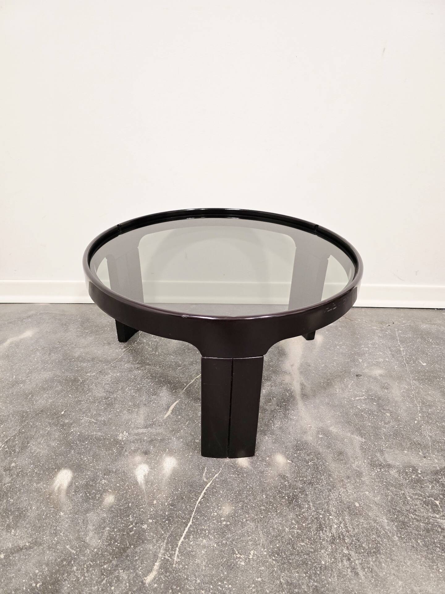 1970s Mid-Century Modern Black Coffee Table with Smoked Glass Top