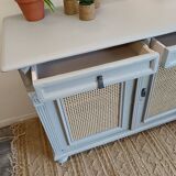 2-door sideboard in light gray wood and cane