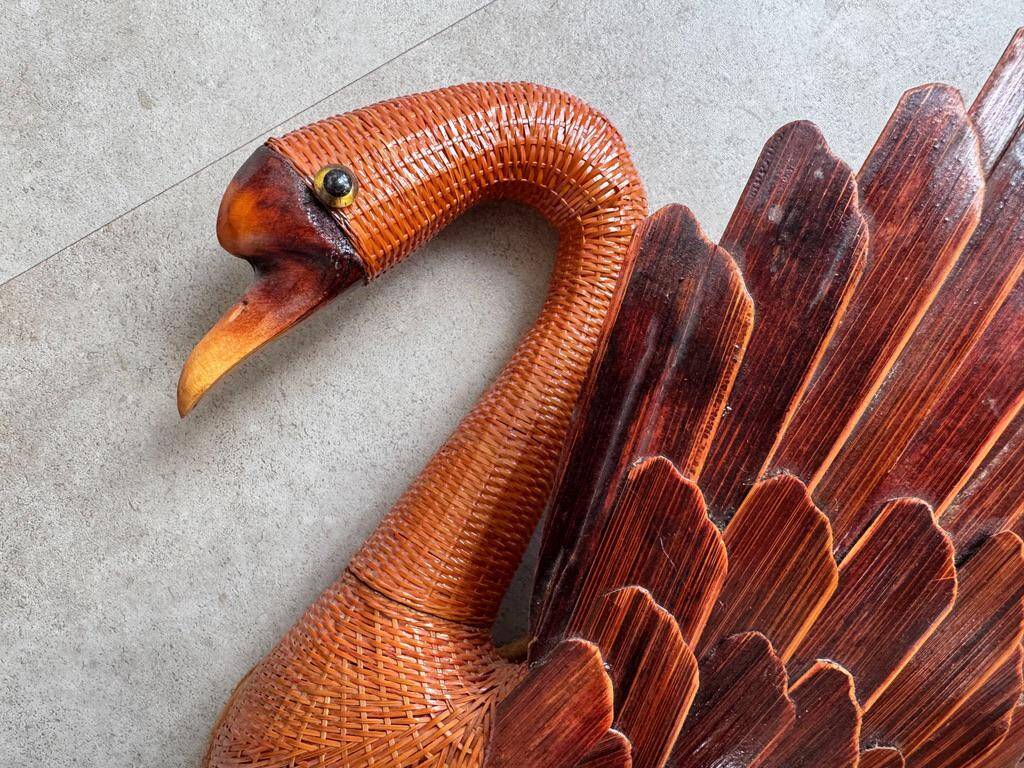 Unique large vintage wicker & rattan swan wall hanging basket