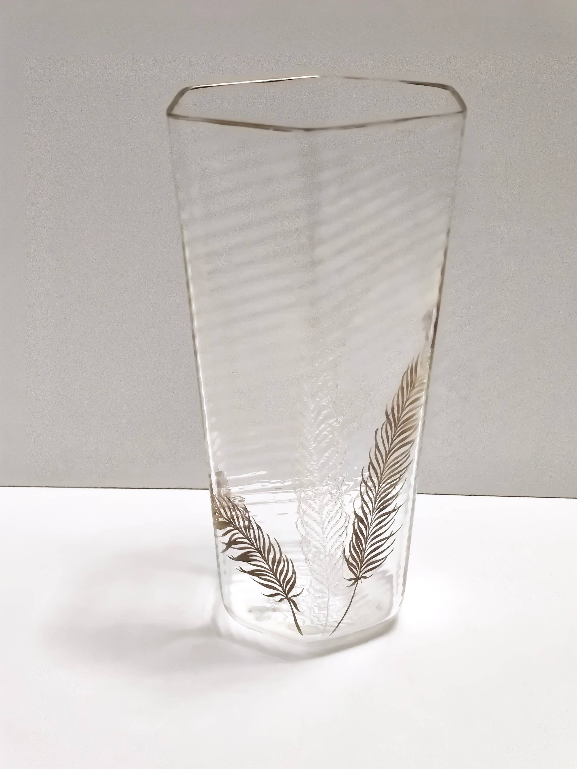 Transparent and Gold Hexagonal Murano Glass Vase by Cenedese