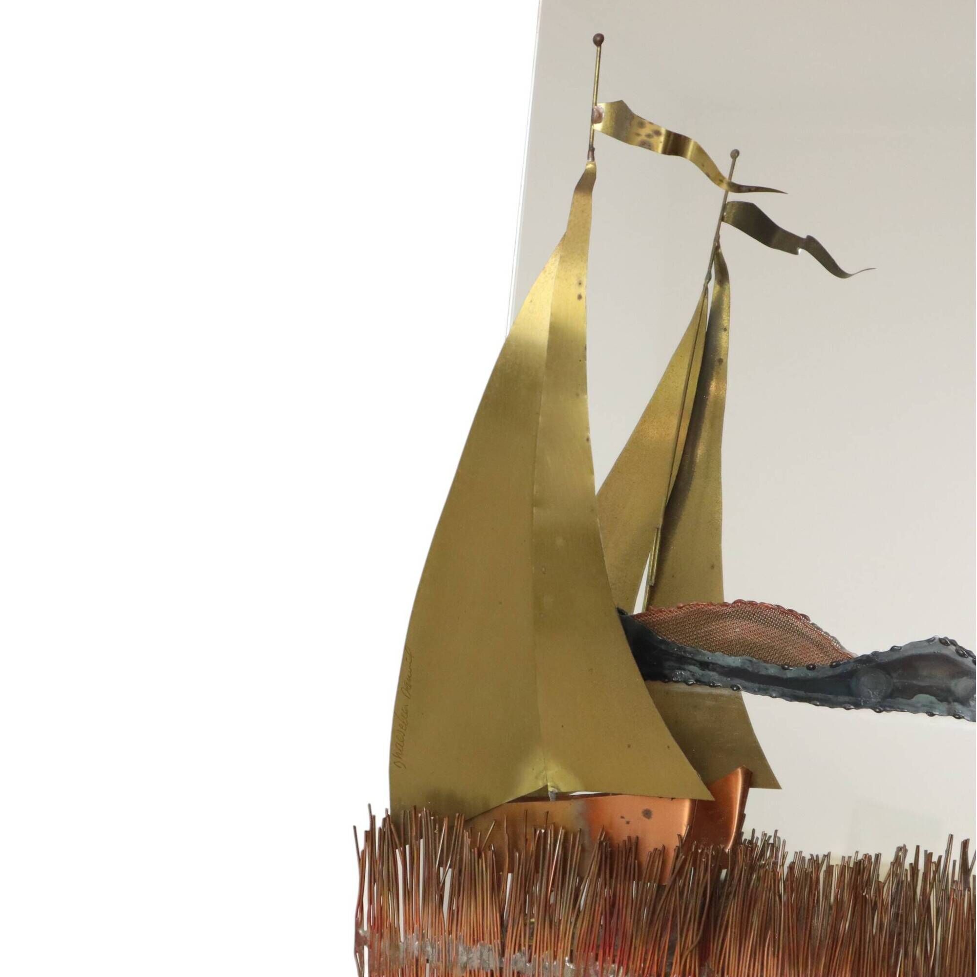 Copper and Brass Boat-Design Mirror by Daniel D’Haeseleer, 1970s