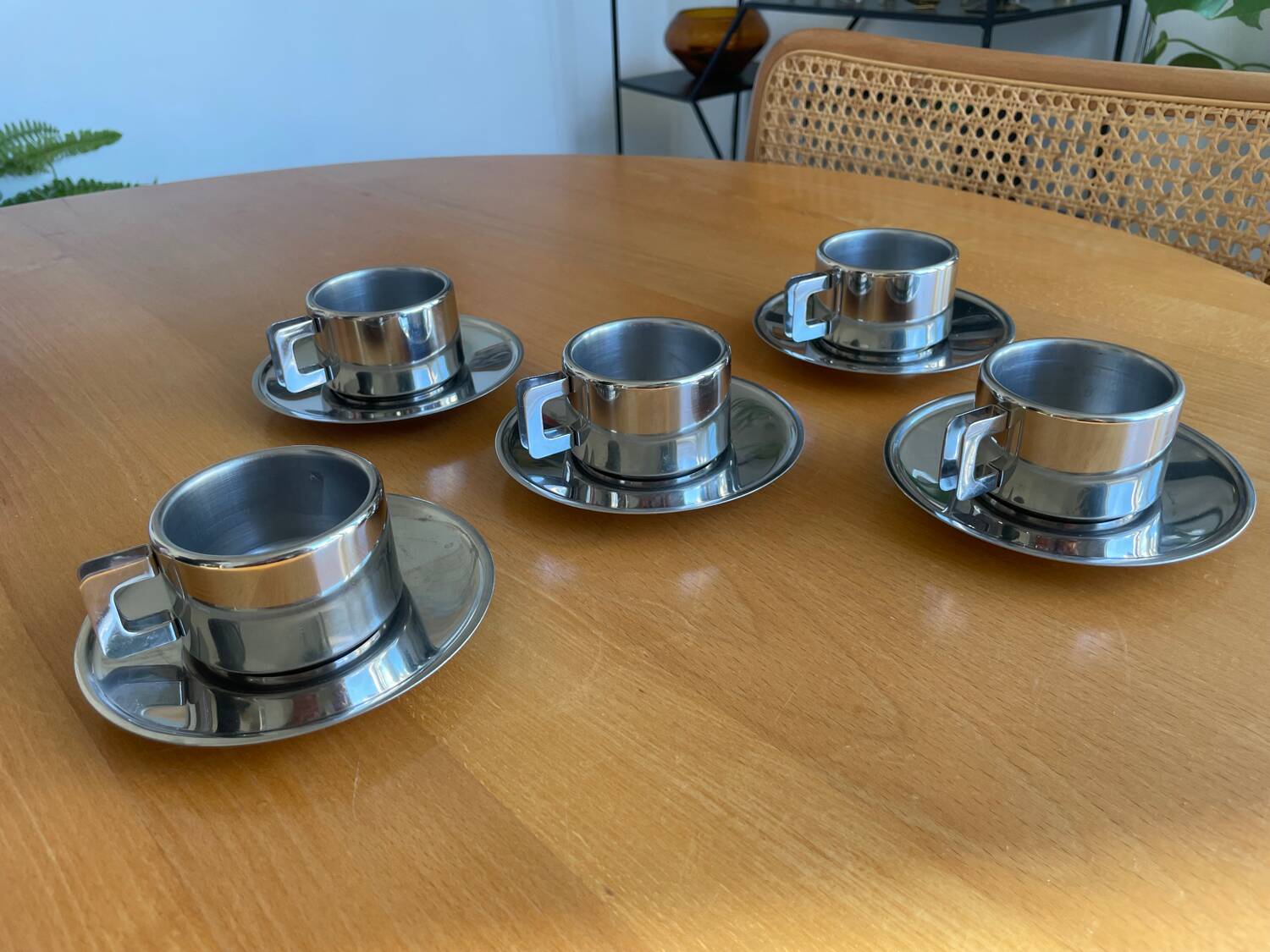 Casalinghi STO stainless steel cups, vintage 70s Italian design