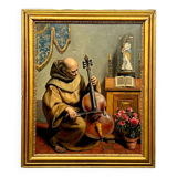 Painting signed “Monk playing the cello”.