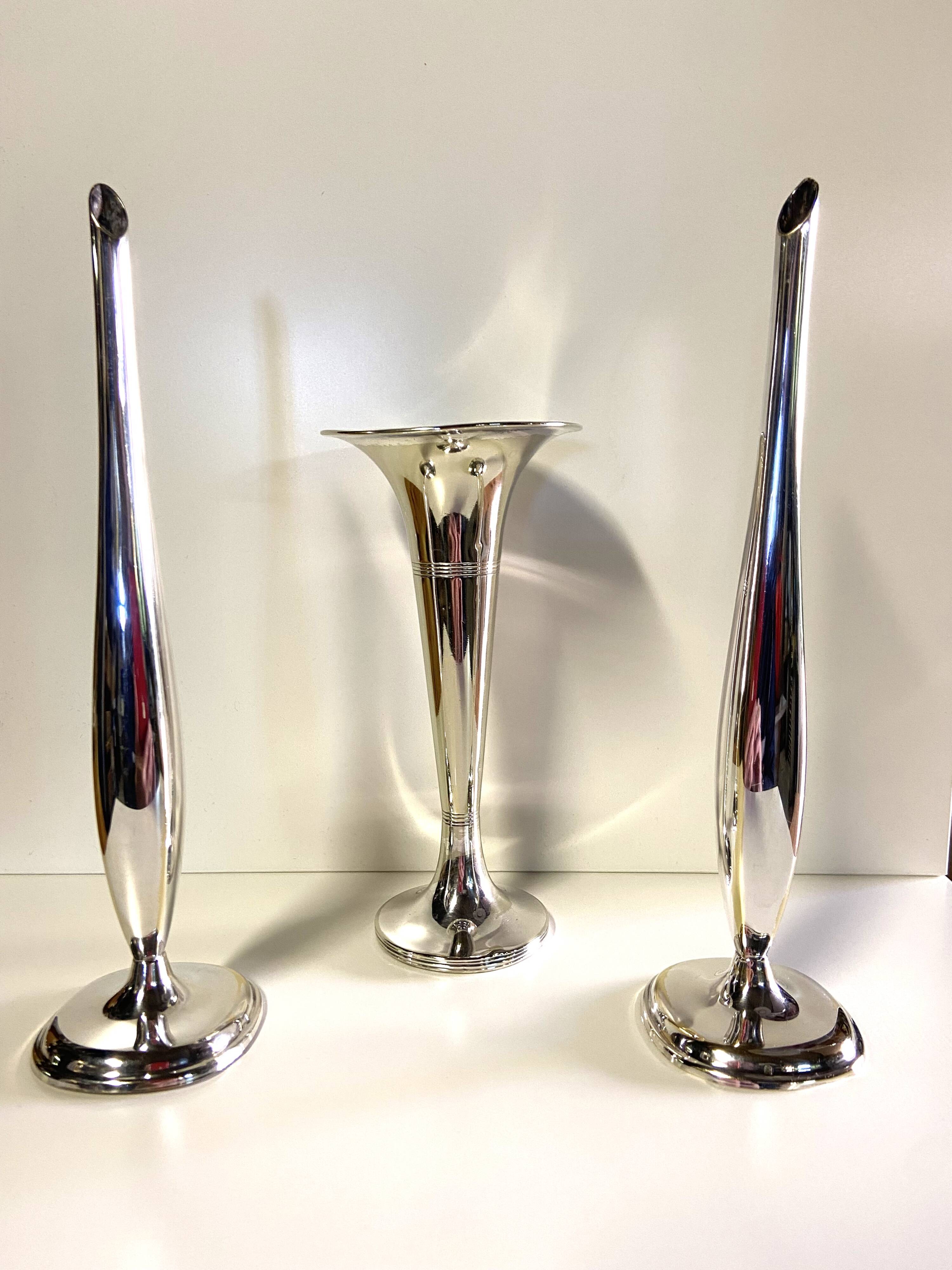 Lots of Small Antique Soliflore Vases Brass & Silver-Plated Bronze WMF Art Dec