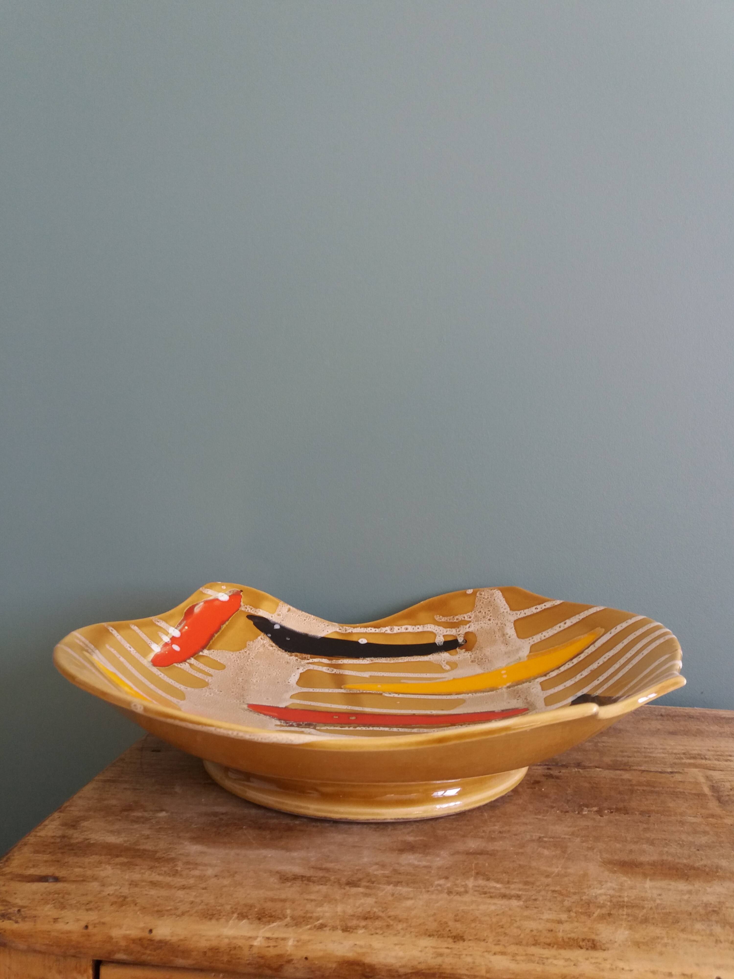 Fruit bowl, ceramic dish Vercor Vallauris style 60s 70s